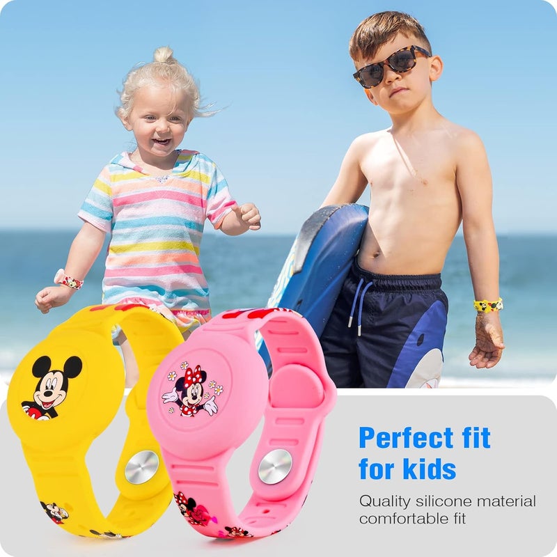 ZHOC Waterproof AirTag Bracelet for Kids [2 Pack], Cute Cartoon Airtag Holder for Kids with Full Coverage Hidden Design, Silicone Airtag Wristband for Child, Healthy Material Pink + Yellow - Image 4